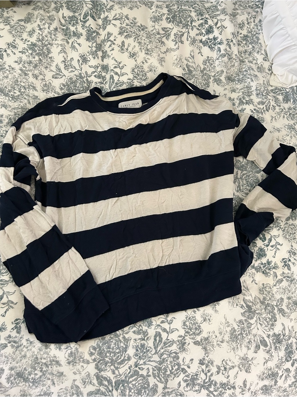 Carly Jean Los Angeles Navy and Cream Striped Crewneck Sweater
